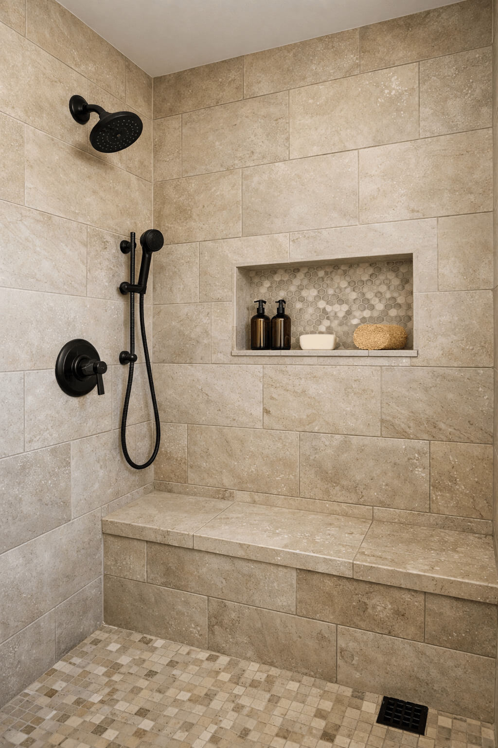 Walk-In Shower With Built-In Bench